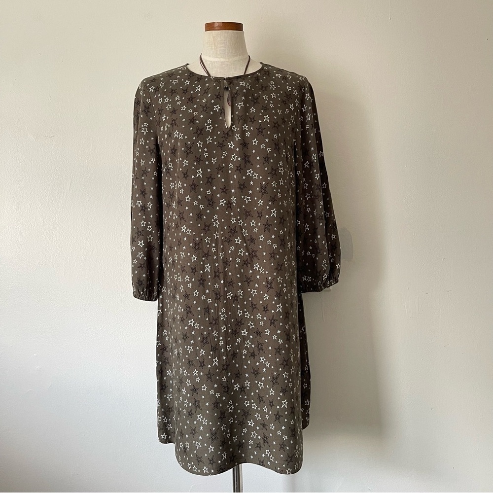 Boden Green Star Print midi length dress size 12 New